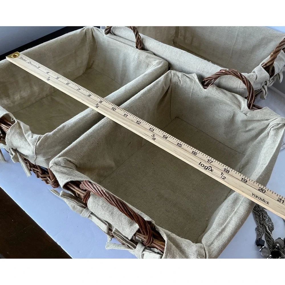 Rustic Twig Nesting Baskets Set of 3 Fabric Lined Brown Farmhouse Home‎